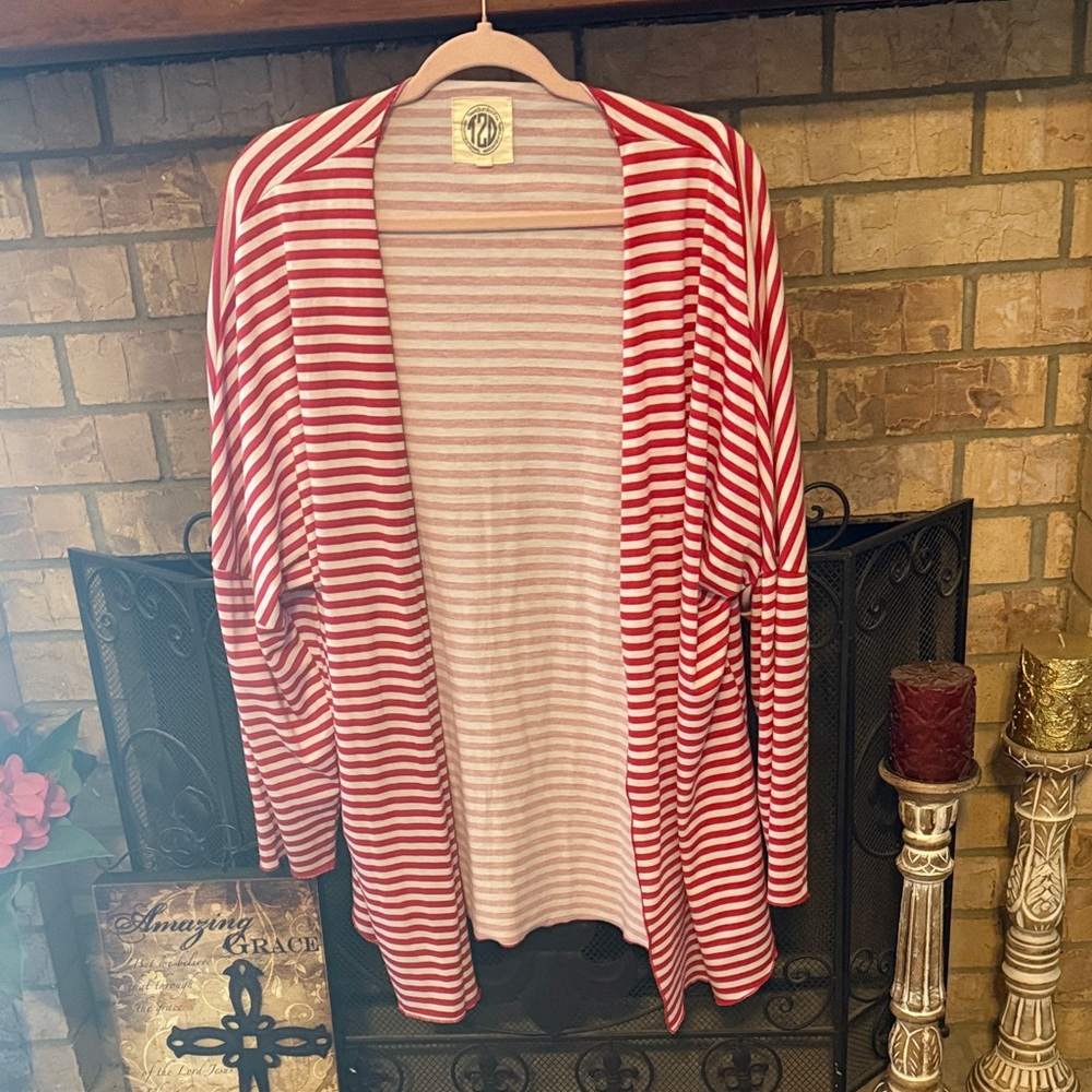 Red and White Striped Women's Cardigan